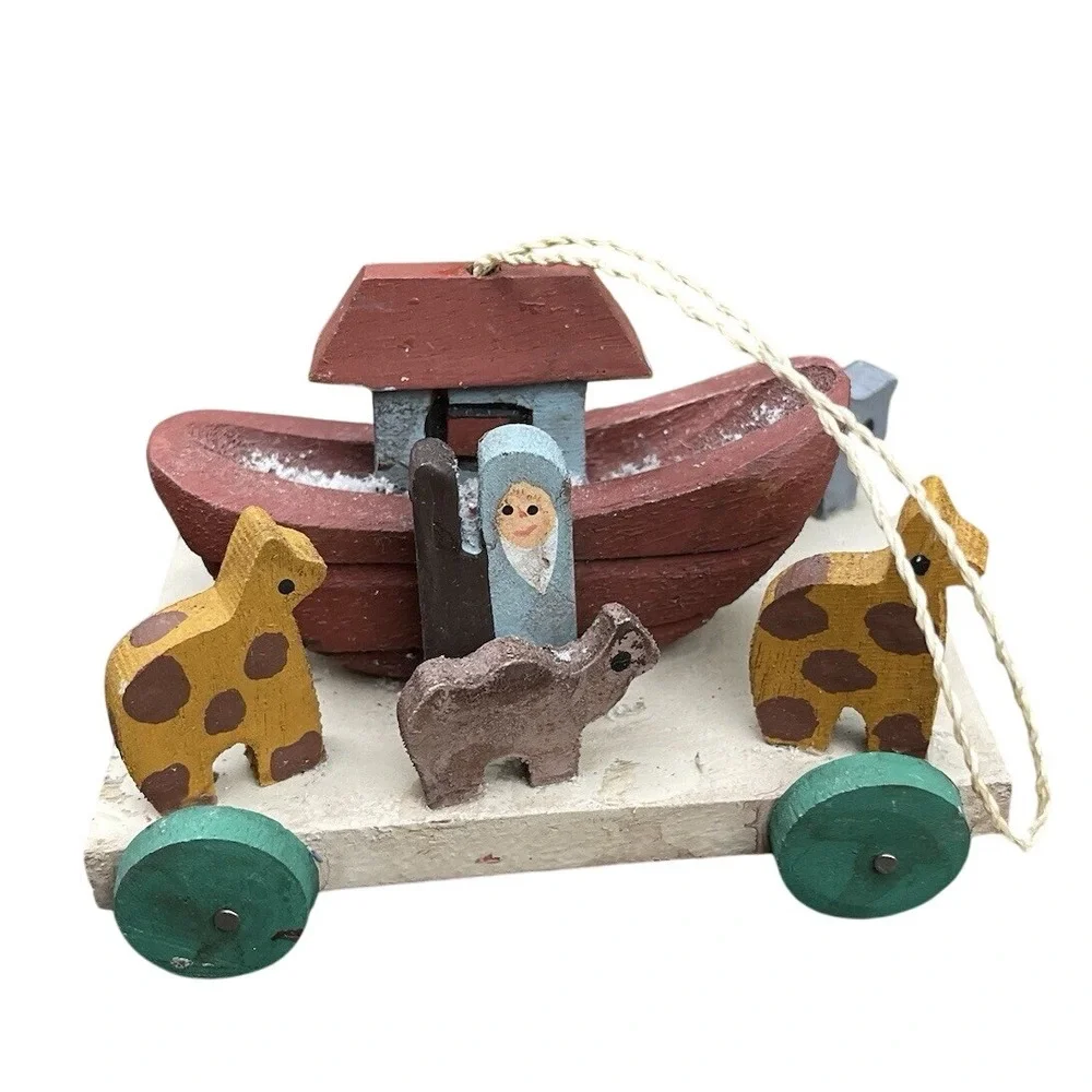 Handmade‎ Midwest Cannon Wood Wooden Noah's Ark with Animals Christmas Ornament